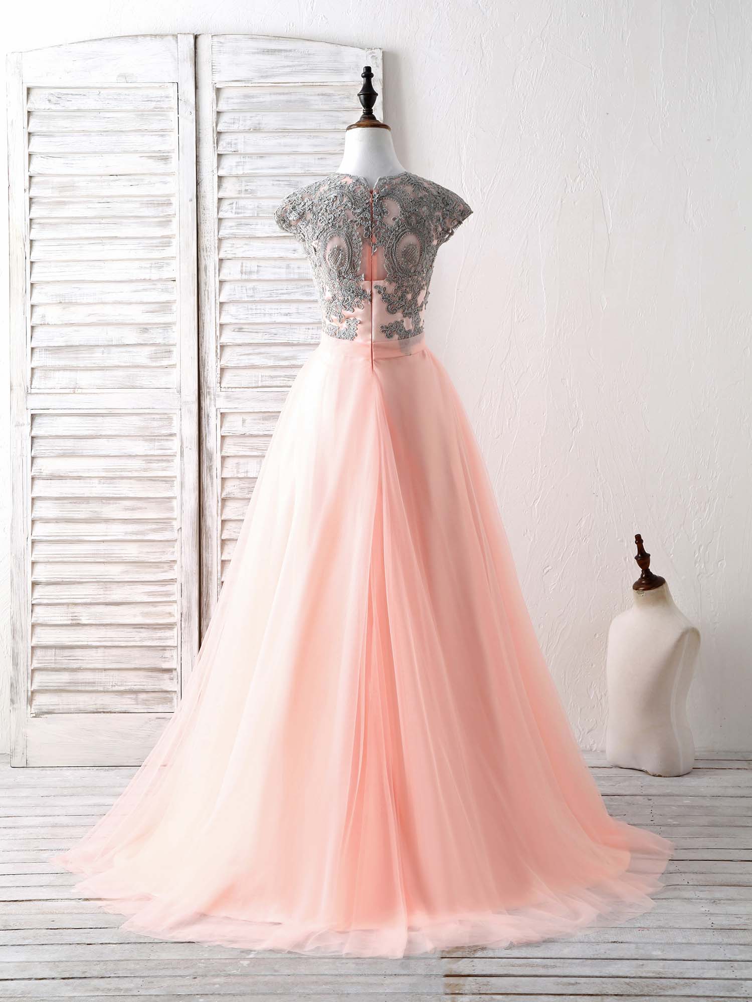 Elegant Tulle Lace Applique Long Prom Dress Tulle Evening Dress - Deanwangkt