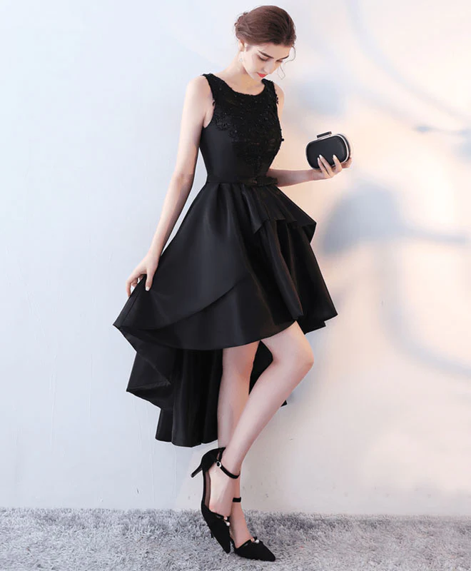 Cute Black Lace High Low Prom Dress, Lace Evening Dress - Deanwangkt