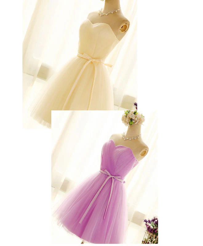 Cute Sweetheart Neck Tulle Short Prom Dress, Pink Bridesmaid Dress - Deanwangkt