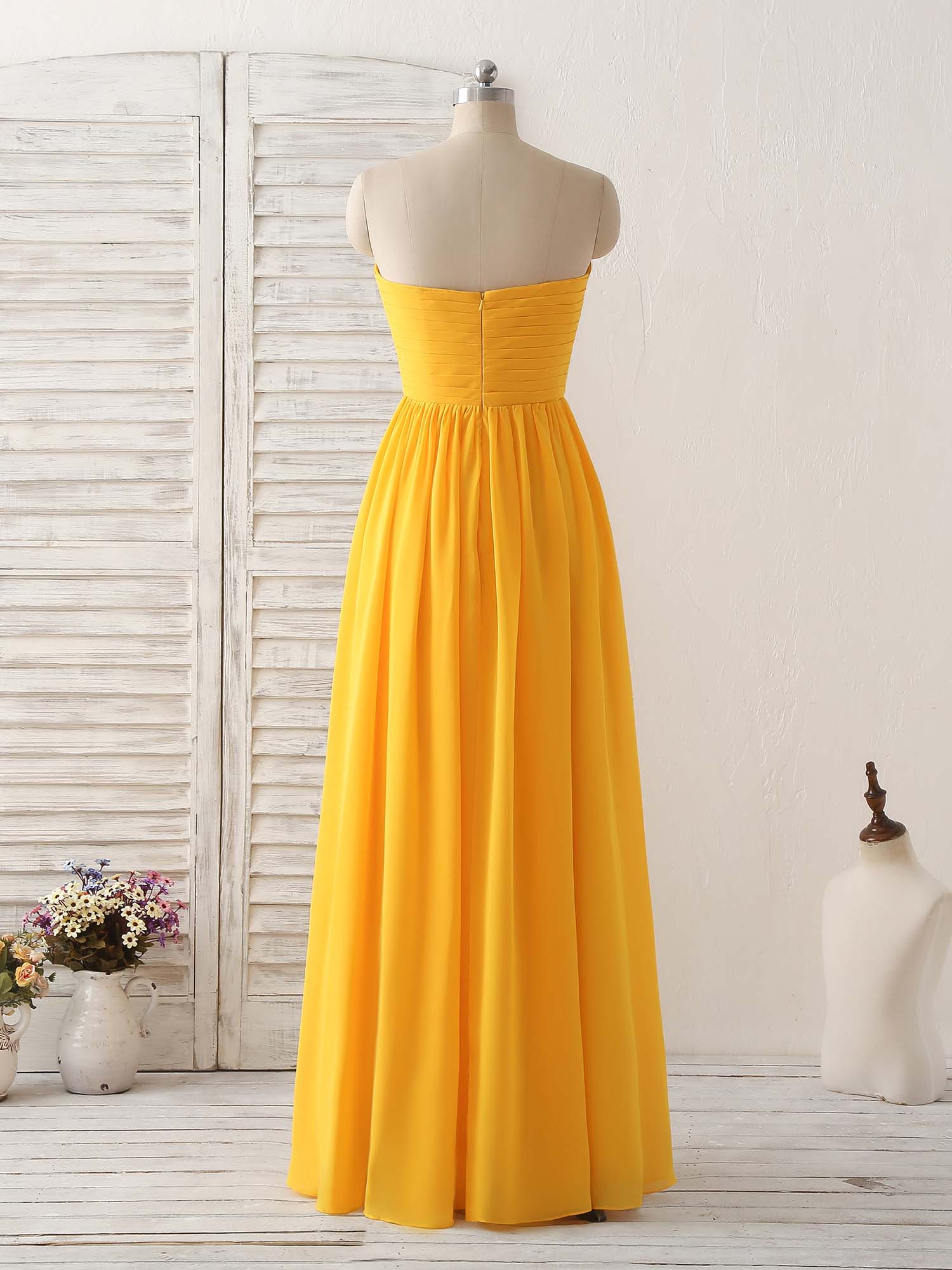 Simple Chiffon Yellow Long Prom Dress Simple Bridesmaid Dress - Deanwangkt