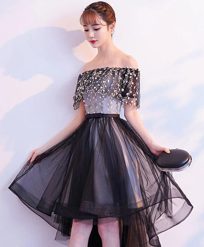 Black Tulle Lace Short Prom Dress, Black Tulle Homecoming Dress - Deanwangkt