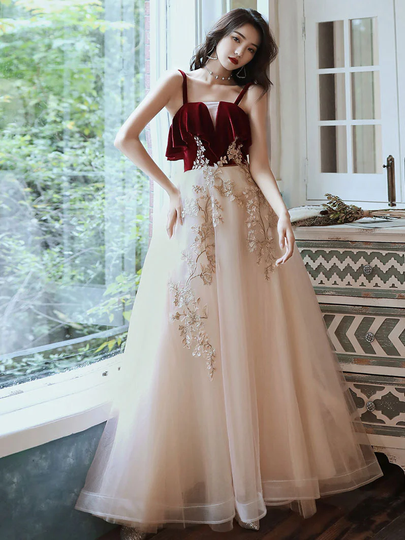 A line Green Tulle Lace Long Prom Dress, Green Formal Evening Party Dress - Deanwangkt