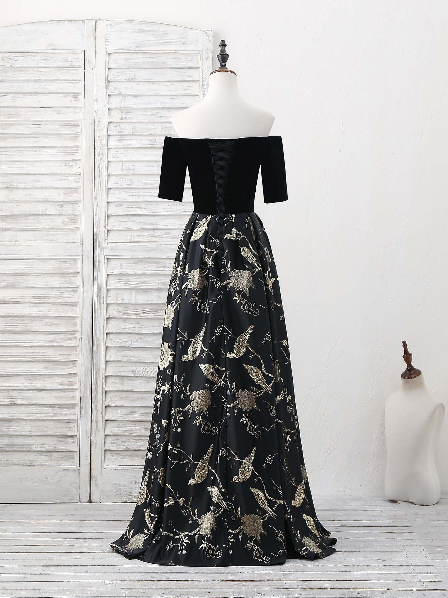Unique Black Satin Long Prom Dress, Black Evening Dress - Deanwangkt