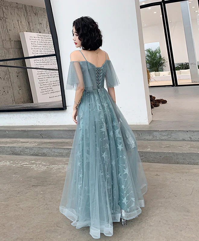 Green Tulle Lace Long Prom Dress Green Evening Dress - Deanwangkt
