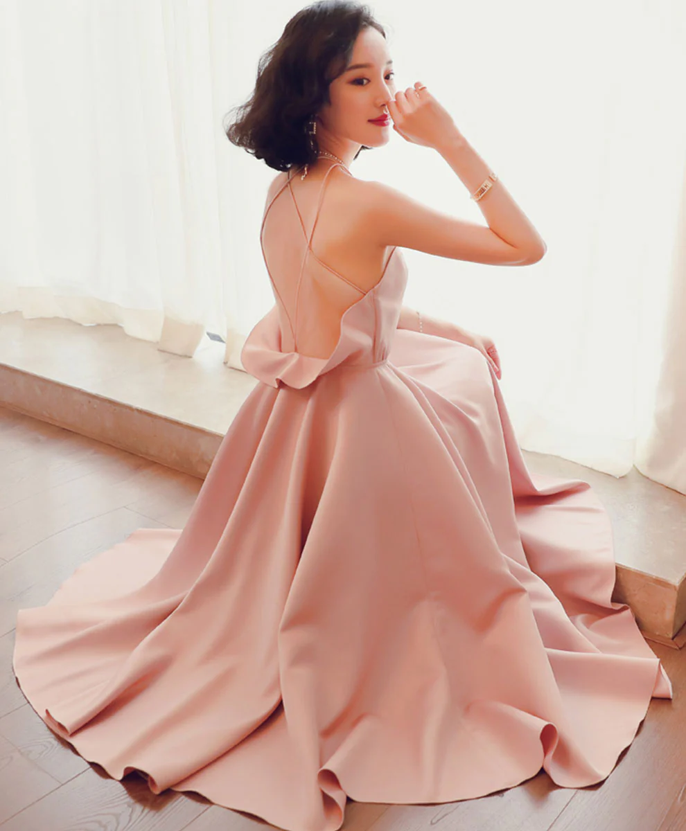 Pink Satin Backless Short Prom Dress Pink Homecoming Dress - Deanwangkt
