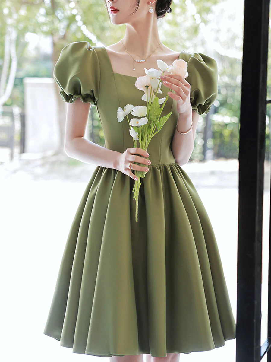 Simple Green Satin Short Prom Dress, Green Satin Bridesmaid Dress - Deanwangkt