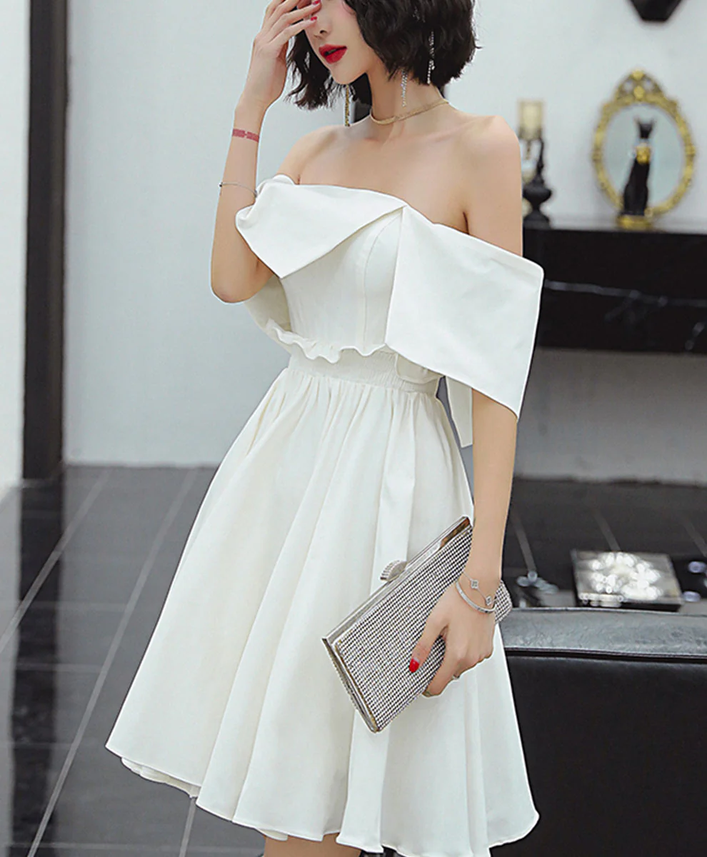 Cute White Satin Short Prom Dress White Short Homecoming Dress - Deanwangkt