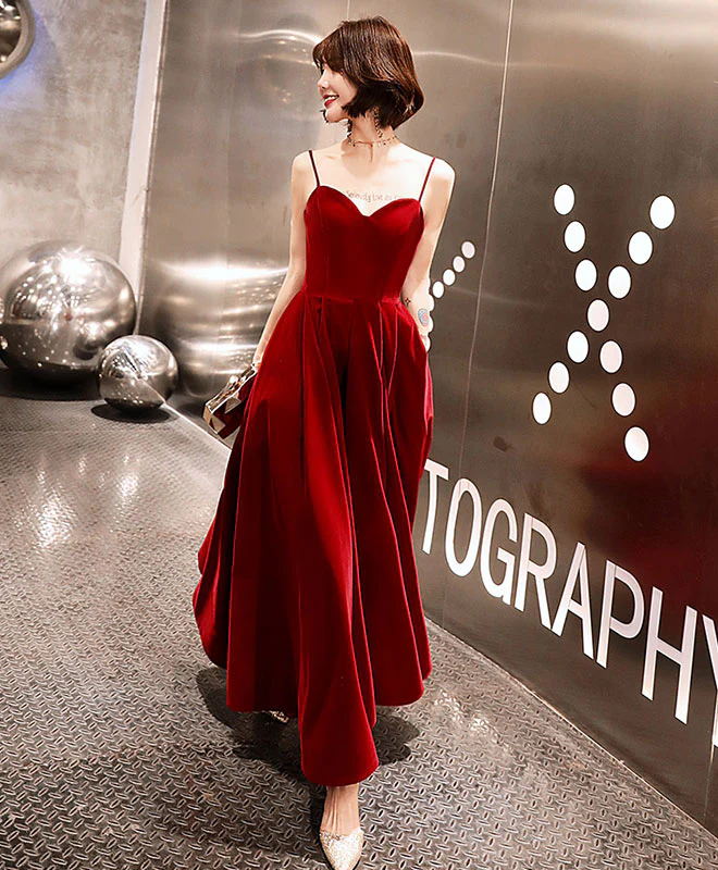 Burgundy Sweetheart Tea Length Prom Dress, Burgundy Bridesmaid Dress - Deanwangkt