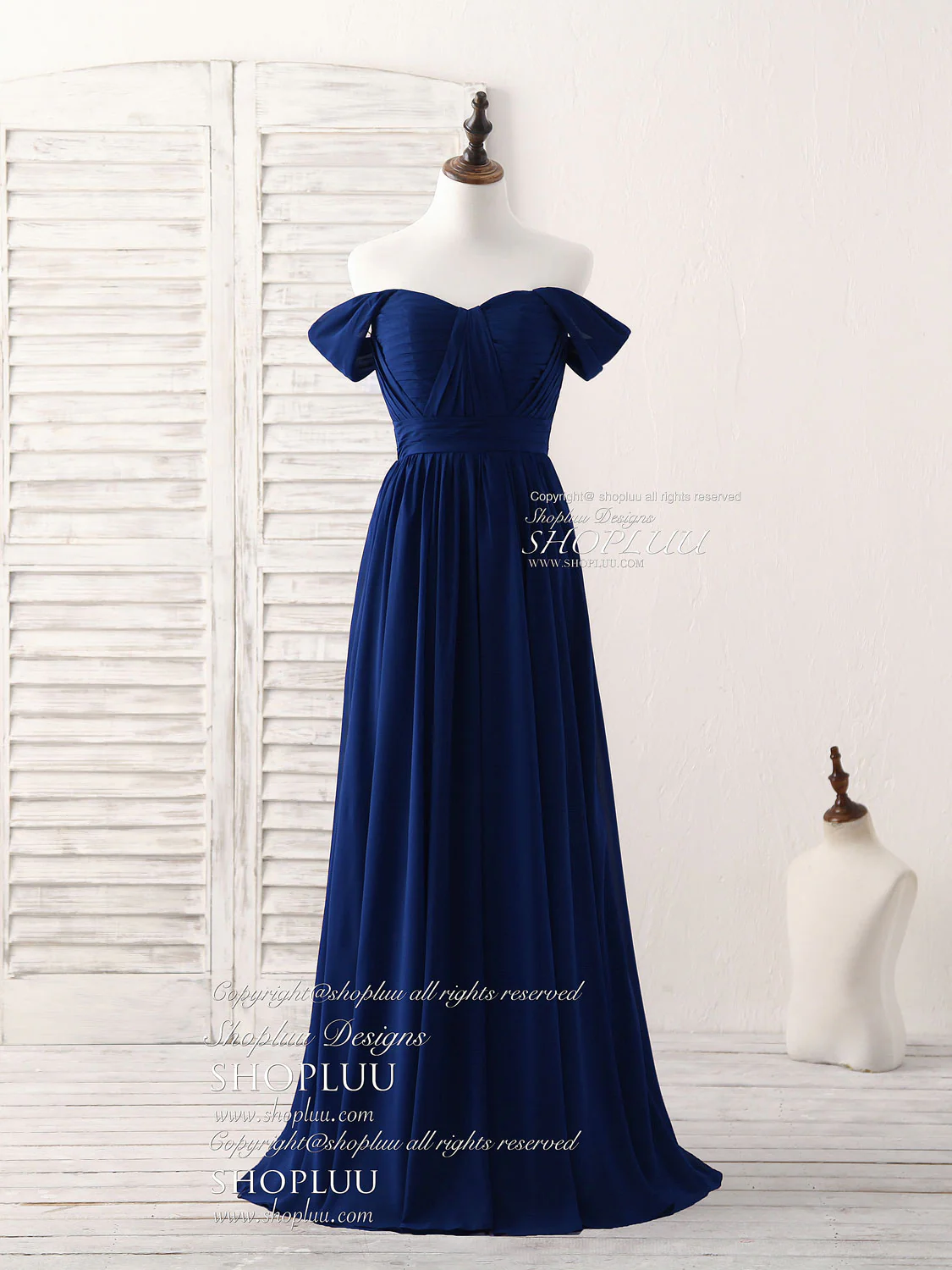 Dark Blue Sweetheart Chiffon Long Prom Dress, Dark Blue Bridesmaid Dress - Deanwangkt