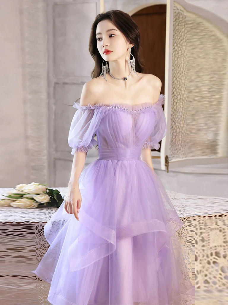 Purple Tulle Short Prom Dress, Purple Homecoming Dress - Deanwangkt