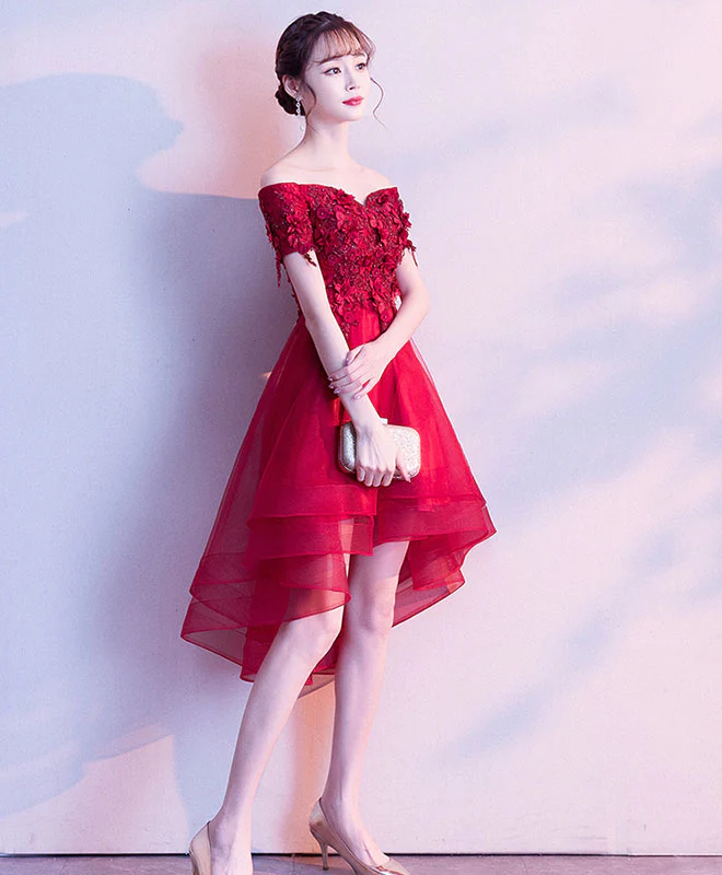 Burgundy Tulle Off Shoulder Short Prom Dress Burgundy Tulle Homecoming Dress - Deanwangkt