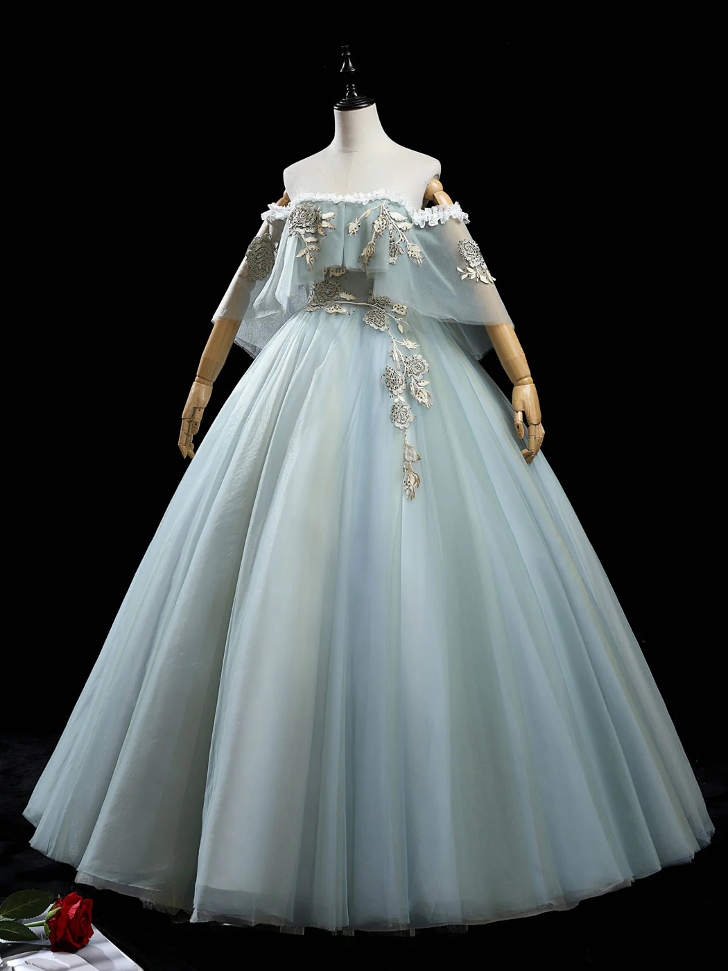 Green Tulle Lace Long Prom Dress, Green Tulle Lace Ball Gown Sweet 16 Dress - Deanwangkt