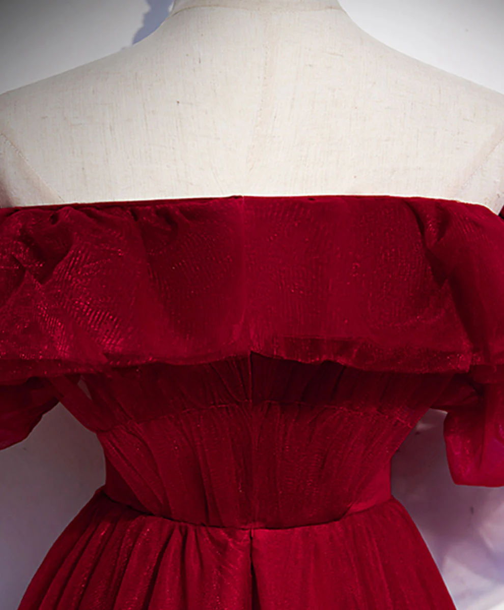 Simple A line Burgundy Long Prom Dress, Burgundy Wedding Party Dress - Deanwangkt