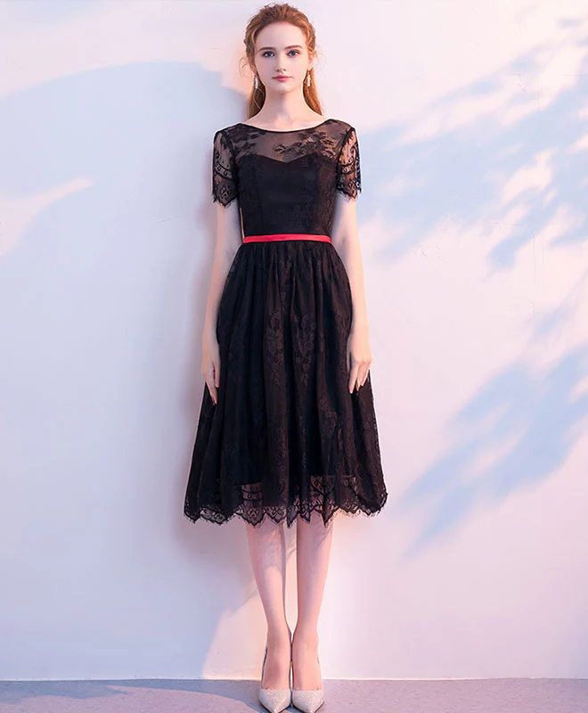 Black Lace Short Prom Dress, Black Homecoming Dress - Deanwangkt
