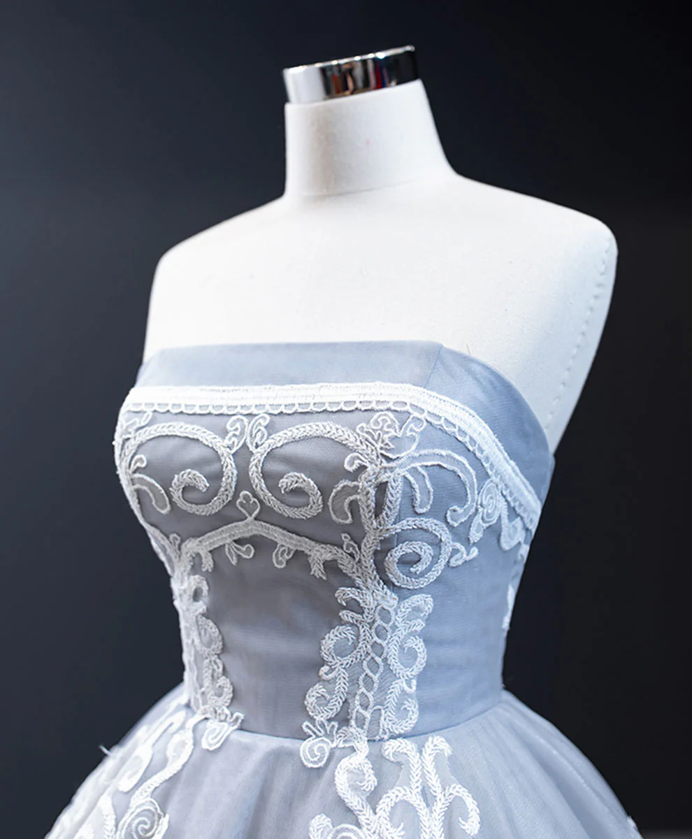 Gray Sweetheart Tulle Lace Long Prom Dress Gray Tulle Formal Dress - Deanwangkt