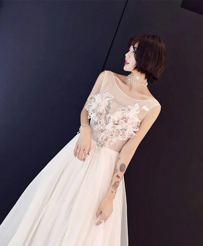 Champagne Lace Tulle Long Prom Dress, Evening Dress - Deanwangkt