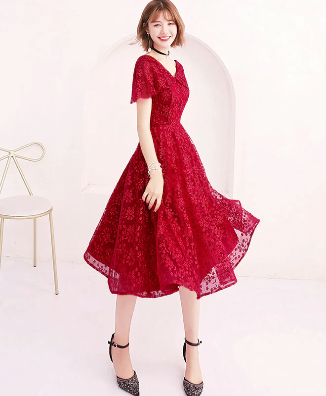 Cute Lace Short Prom Dress, Lace Evening Dress - Deanwangkt