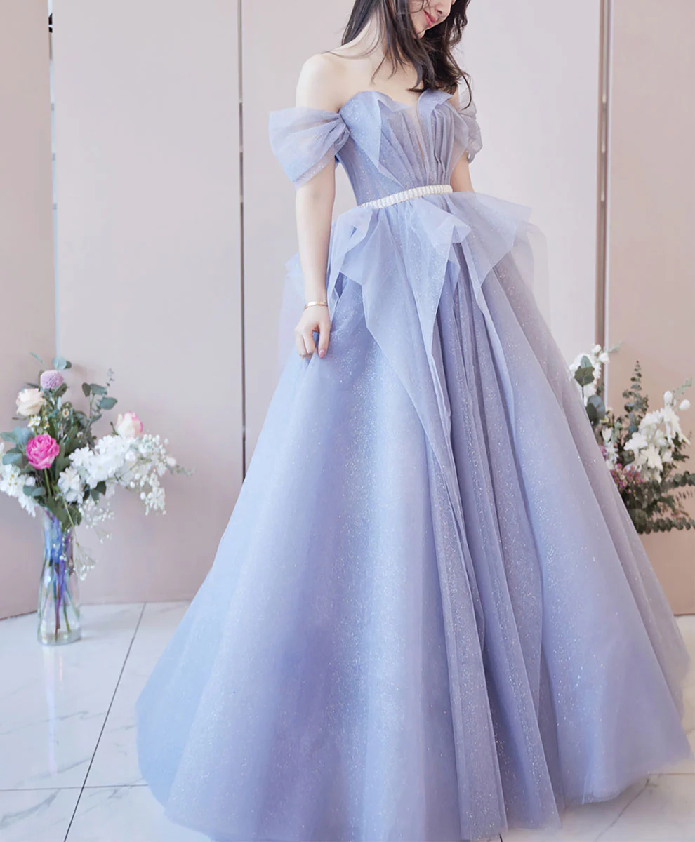 Purple Sweetheart Neck Tulle Sequin Long Prom Dress, Purple Ball Gown Graduation Dress - Deanwangkt