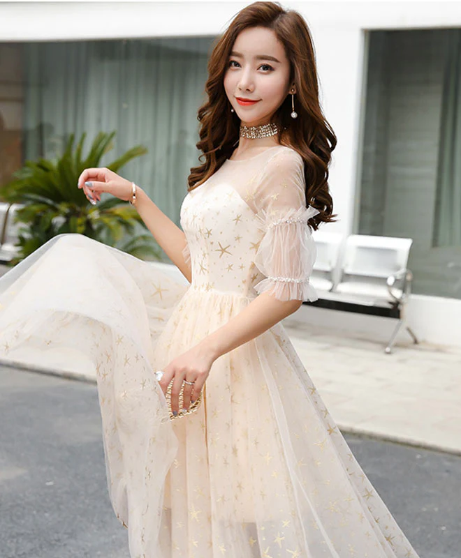 Champagne Tulle Short Prom Dress, Champagne Tulle Short Homecoming Dress - Deanwangkt