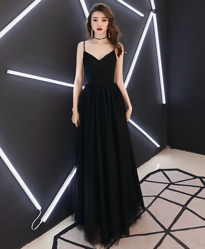 Simple Sweetheart Black Tulle Long Prom Dress, Black Evening Dress - Deanwangkt