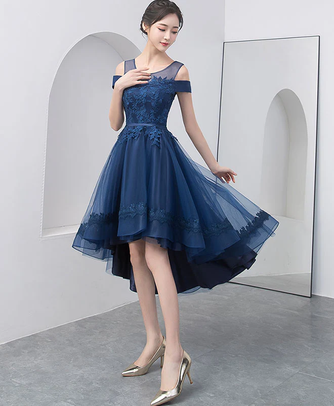 Dark Blue Lace Tulle Short Prom Dress, Homecoming Dress - Deanwangkt