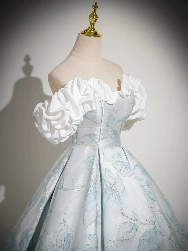 A-Line Off Shoulder Satin Long Prom Dress, Blue Long Formal Dress - Deanwangkt