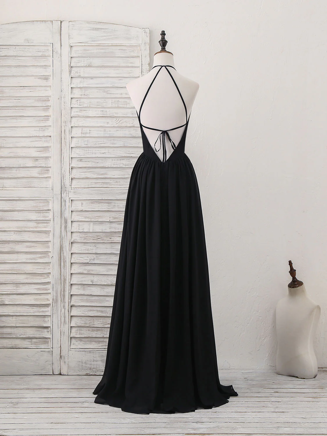 Black V Neck Chiffon Lace Long Prom Dress Black Evening Dress - Deanwangkt