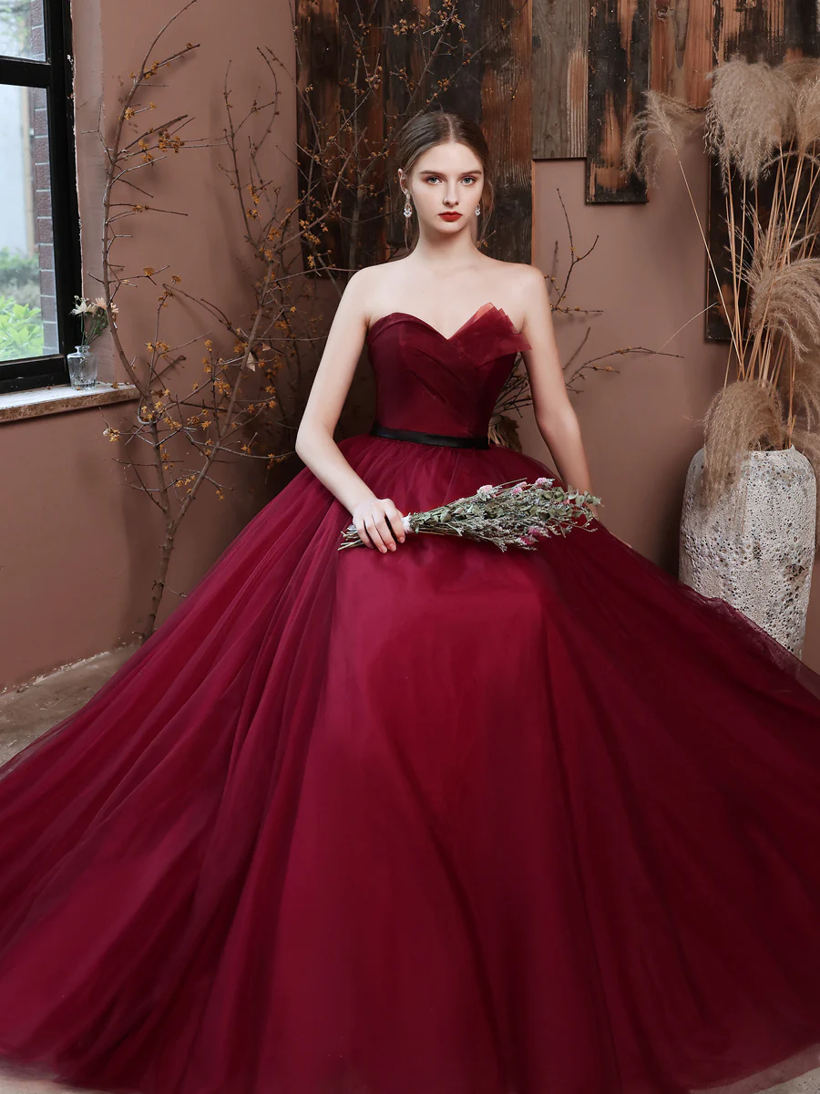 A-Line Burgundy Long Prom Dresses, Burgundy Formal Evening Dresses - Deanwangkt