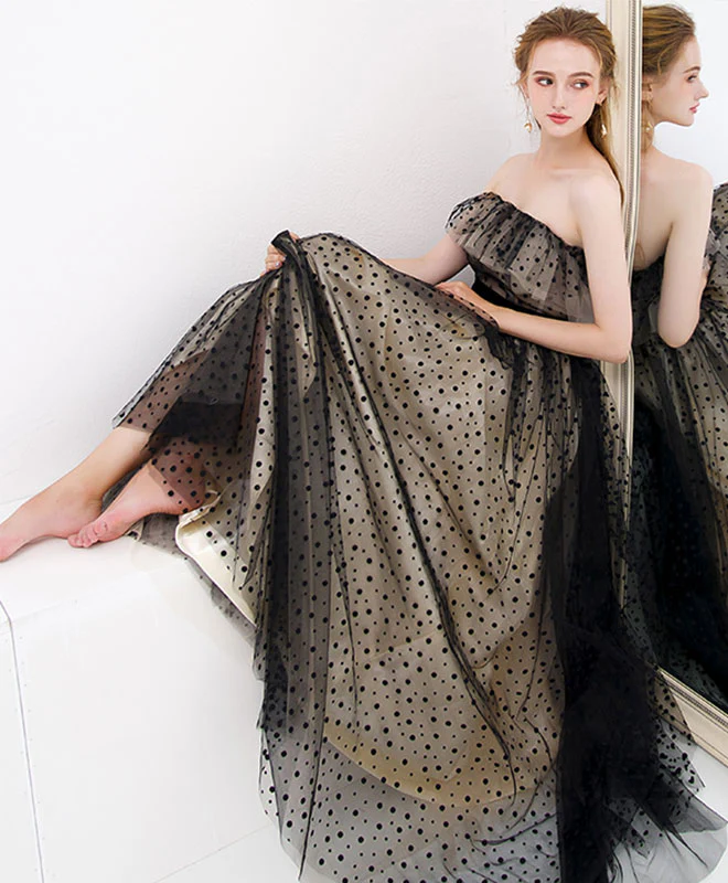 Black Tulle Long Prom Dress, Black Tulle Evening Dress - Deanwangkt