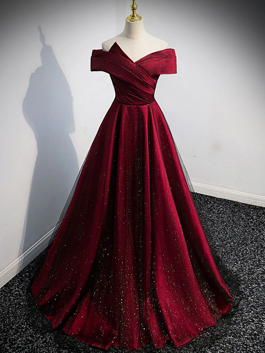 Simple Burgundy Satin Long Prom Dress, Burgundy Evening Dresses - Deanwangkt