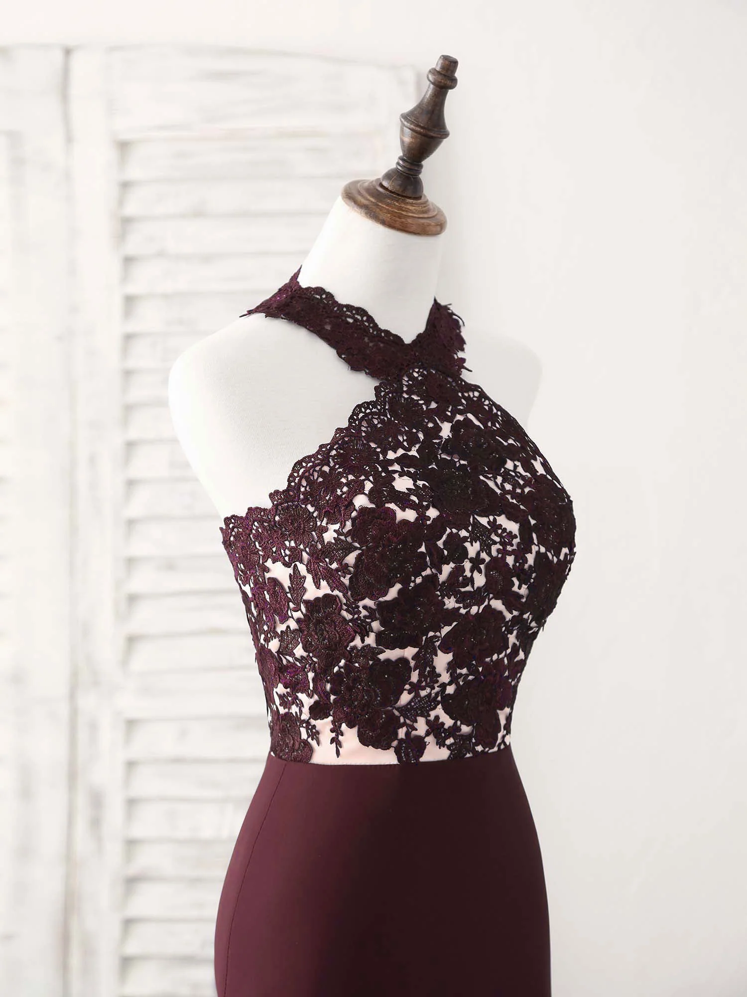Burgundy Lace Mermaid Long Prom Dress Burgundy Bridesmaid Dress - Deanwangkt