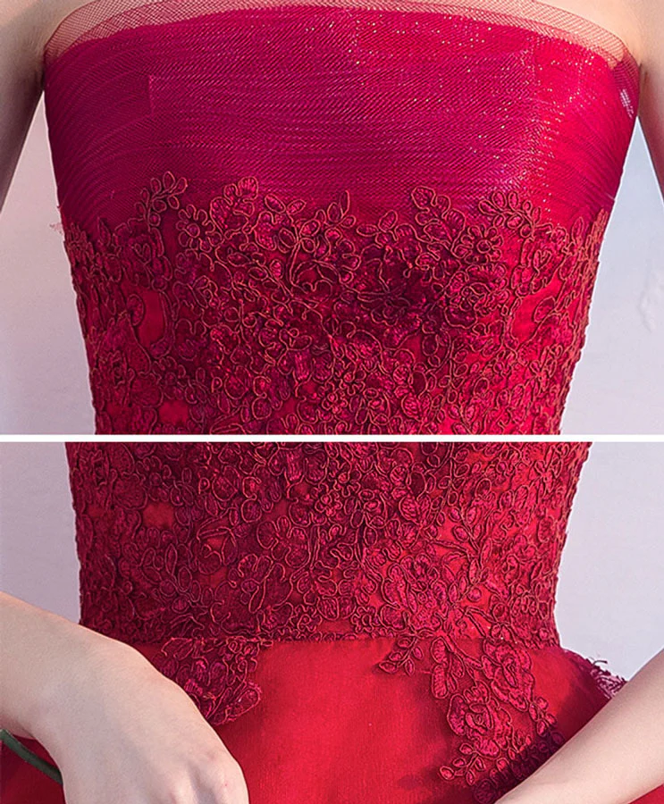 Burgundy Tulle Short Prom Dress, Cute Burgundy Homecoming Dress - Deanwangkt