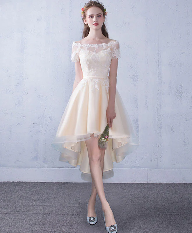 Cute Lace Tulle Short Prom Dress, Lace Evening Dress - Deanwangkt
