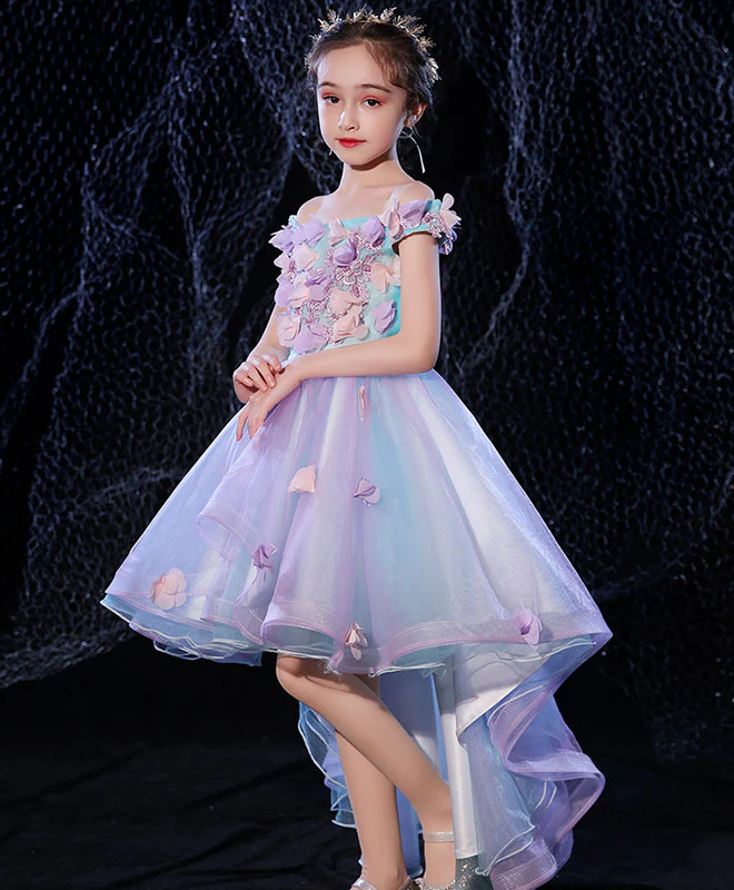 Purple Lace Tulle High Low Flower Girl Dress, Prom Dress - Deanwangkt