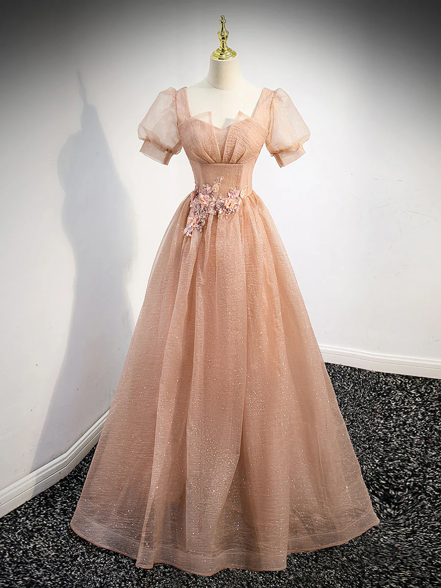 Gray Blue Tulle Long Prom Dress, Gray Blue Tulle Formal Evening Dresses - Deanwangkt