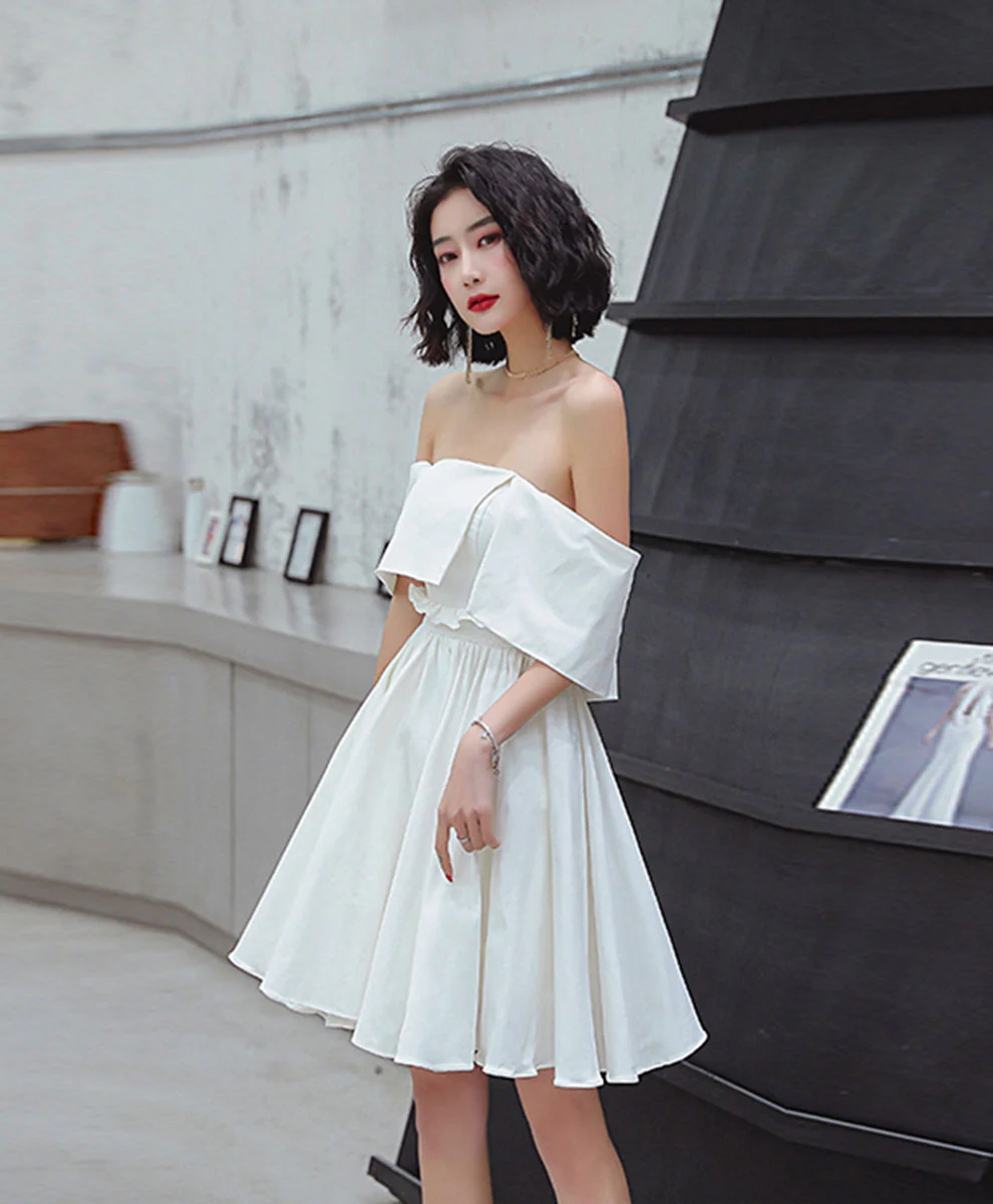 Cute White Satin Short Prom Dress White Short Homecoming Dress - Deanwangkt