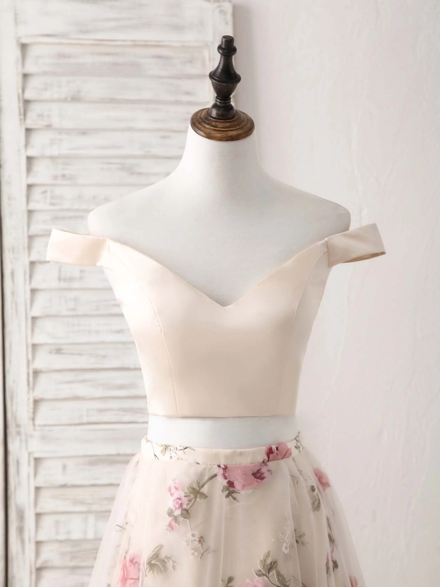 Unique Champagne Two Pieces Long Prom Dress, Champagne Evening Dress - Deanwangkt