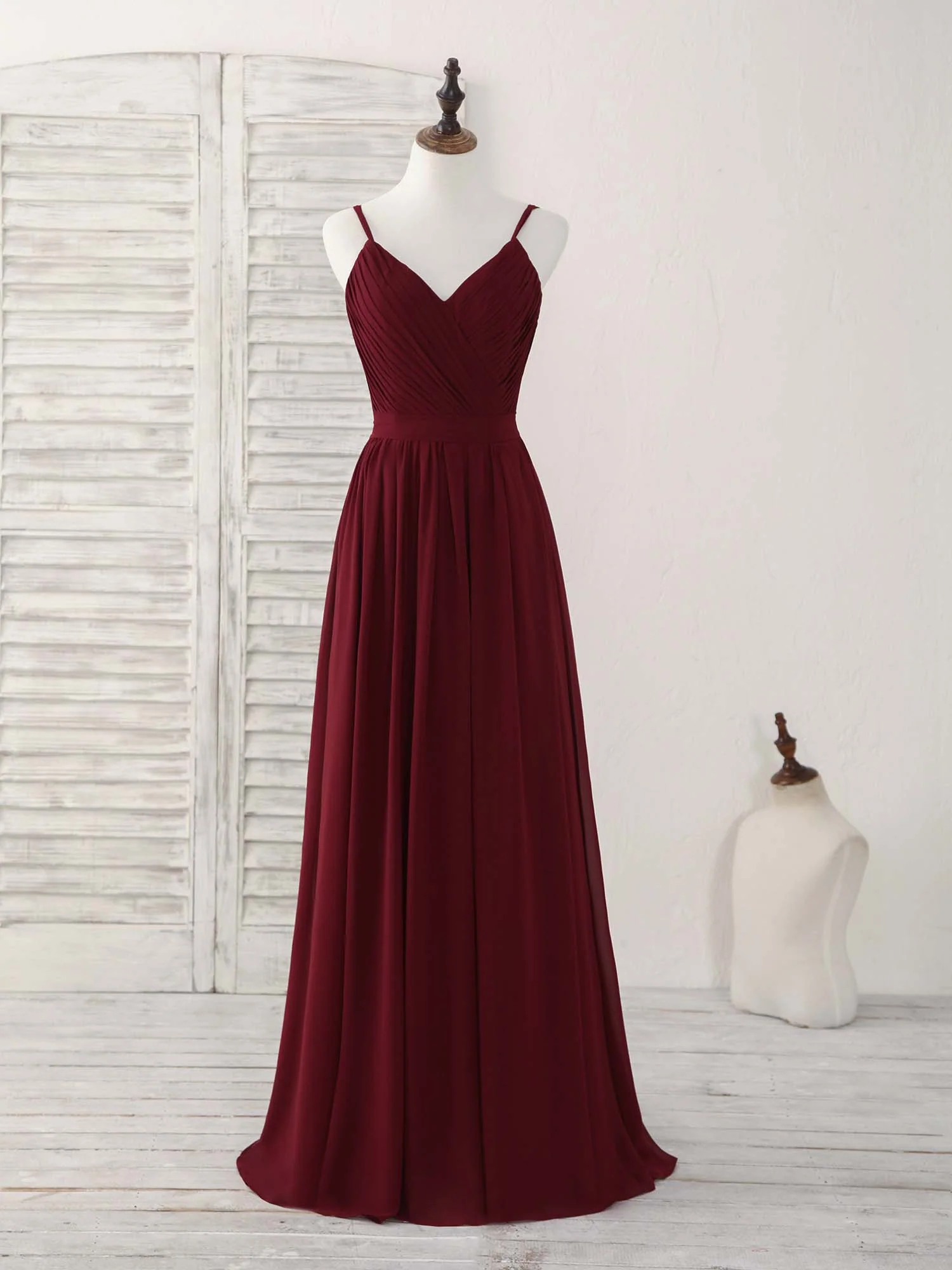 Simple Burgundy Chiffon Long Prom Dress, Burgundy Evening Dress - Deanwangkt