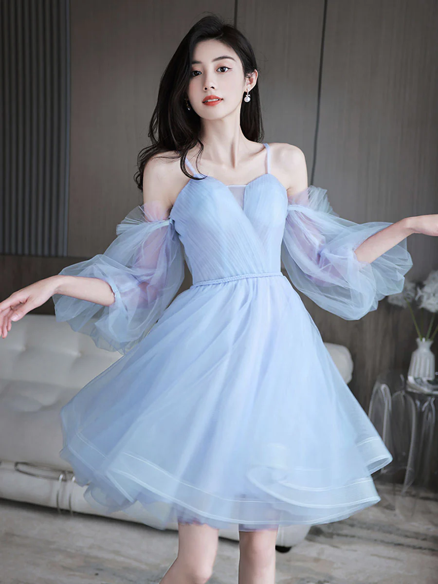 Cute Sweetheart Neck Tulle Short Prom Dress, Cute Puffy Homecoming Dress - Deanwangkt