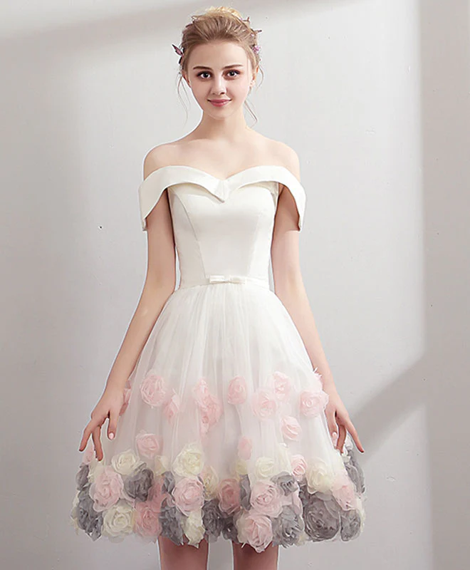 Cute White Off Shoulder Short Prom Dress, Homecoming Dress - Deanwangkt