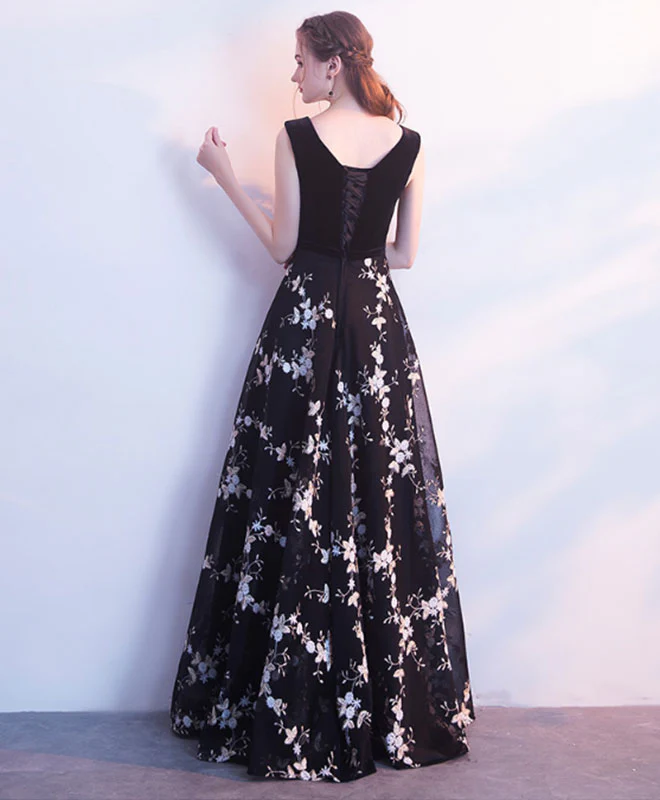 Black V Neck Long Prom Dress, Black Evening Dress - Deanwangkt