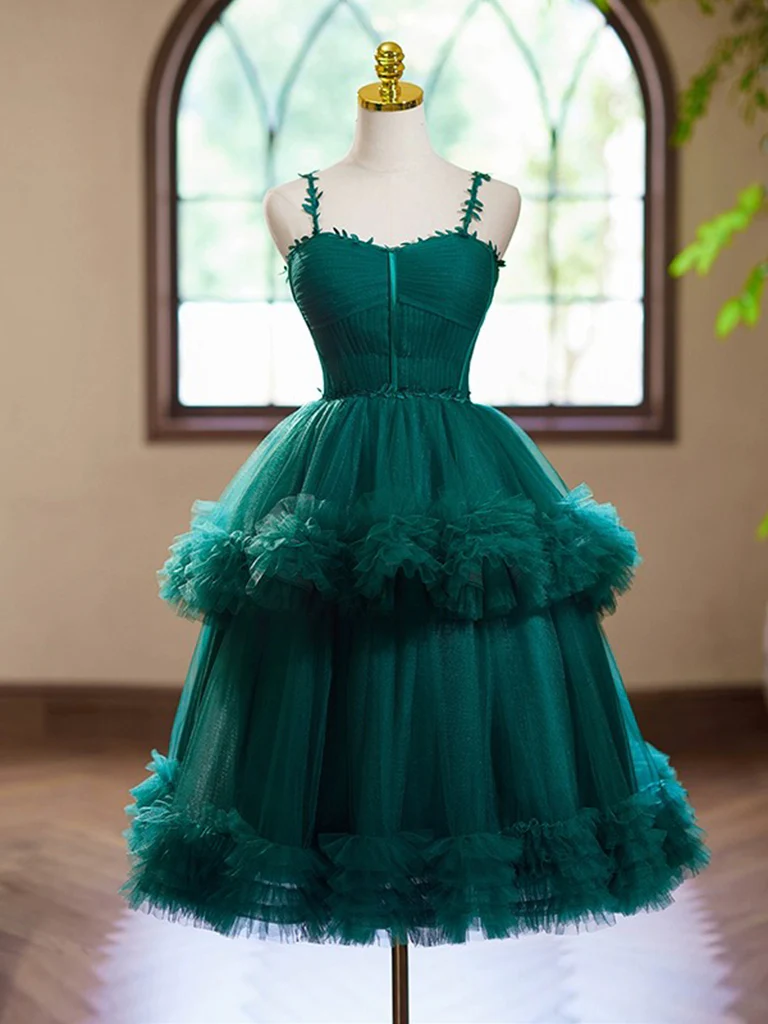 A-Line Sweetheart Neck Tulle Green Short Prom Dress, Green Homecoming Dress - Deanwangkt
