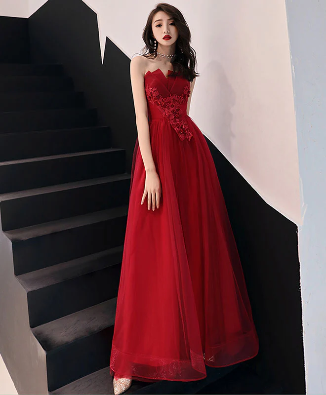 Simple Burgundy Long Prom Dress, Burgundy Evening Dress - Deanwangkt