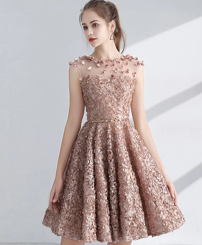 Unique 3D Lace Short Prom Dress, Cute Homecoming Dress - Deanwangkt