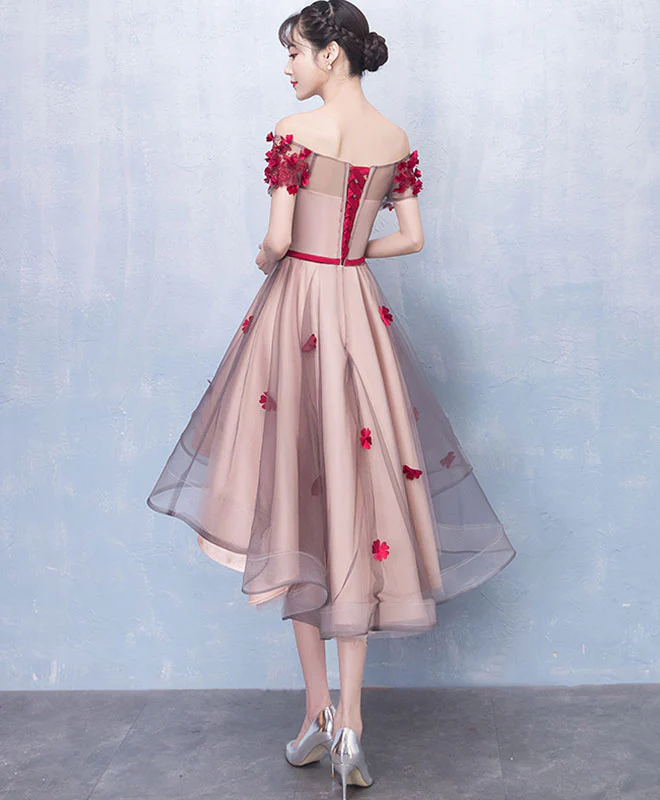 Cute Tulle Lace High Low Prom Dress, Homecoming Dress - Deanwangkt