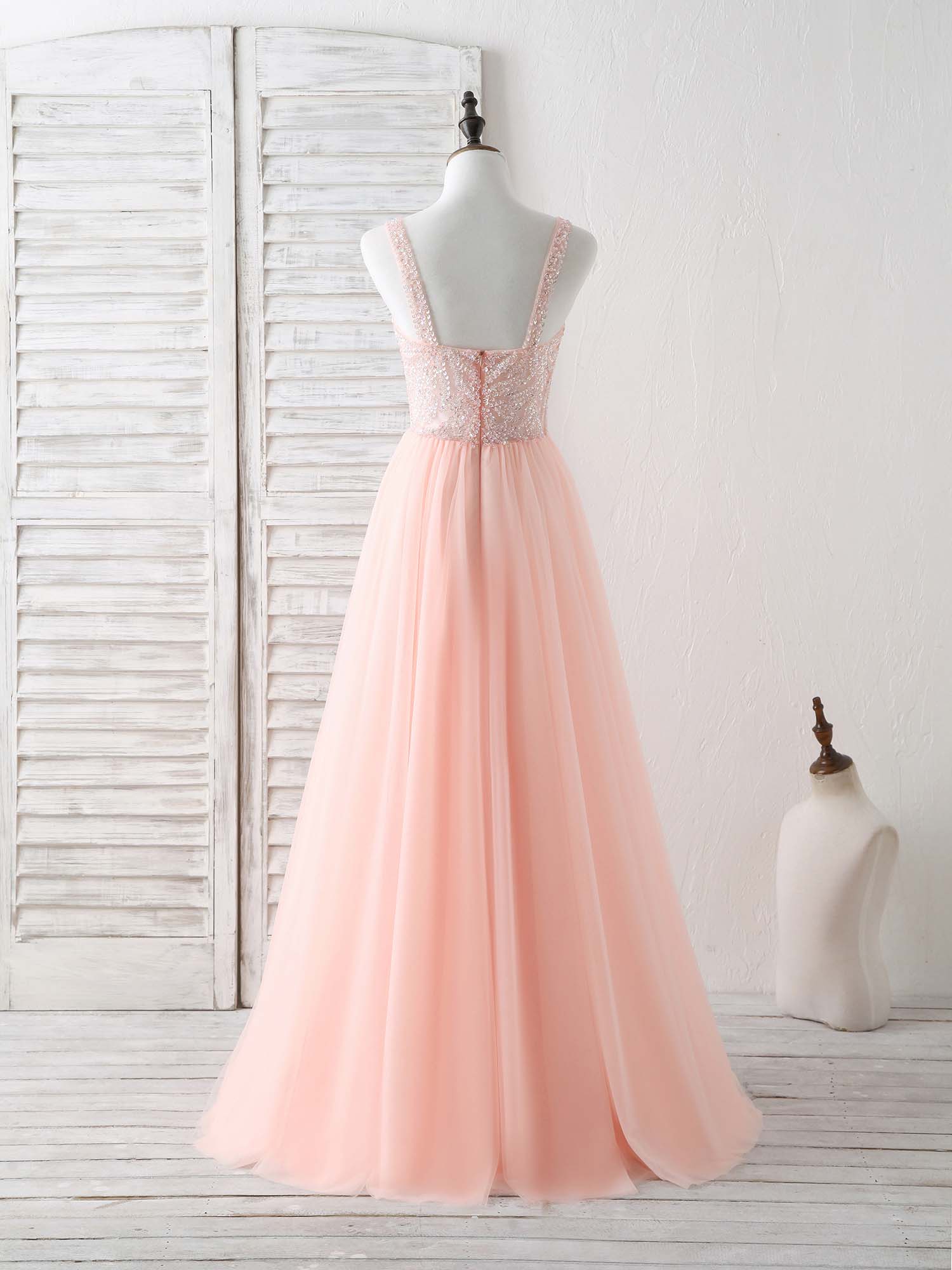 Unique Tulle Beads Long Prom Dress, Tulle Evening Dress - Deanwangkt