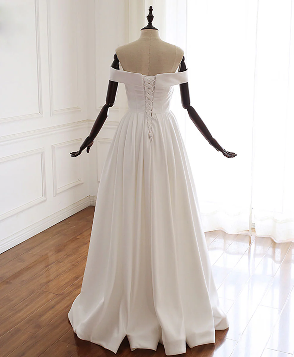 Simple White Off Shoulder Long Prom Dress White Evening Dress - Deanwangkt
