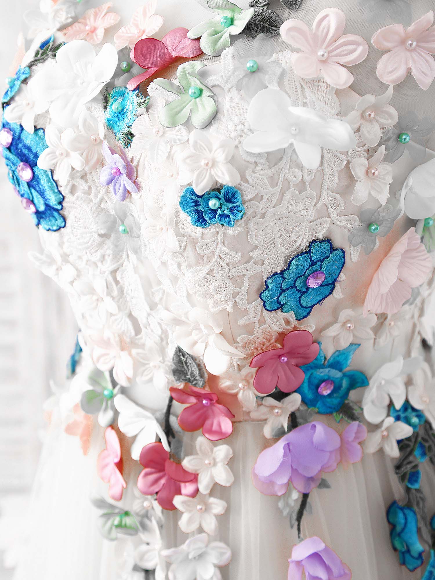 Tulle Lace Applique Long Prom Dress, Ivory Evening Dress - Deanwangkt