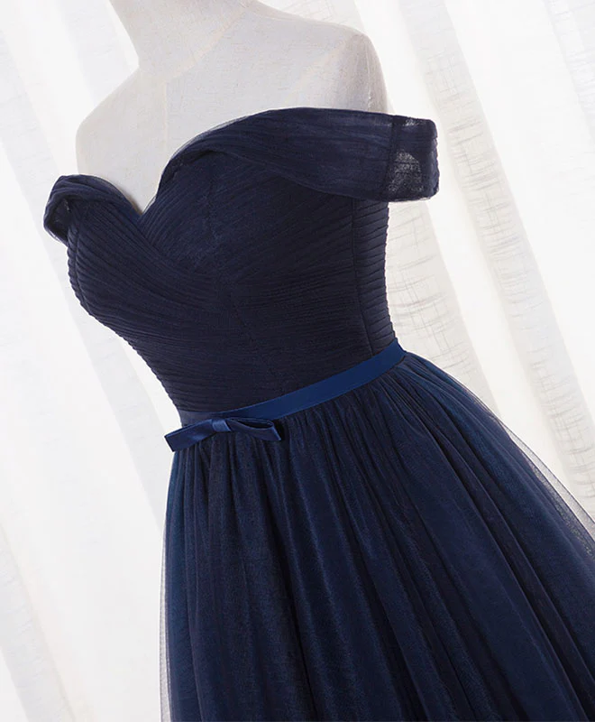 Dark Blue A Line Tulle Long Prom Dress, Evening Dress - Deanwangkt