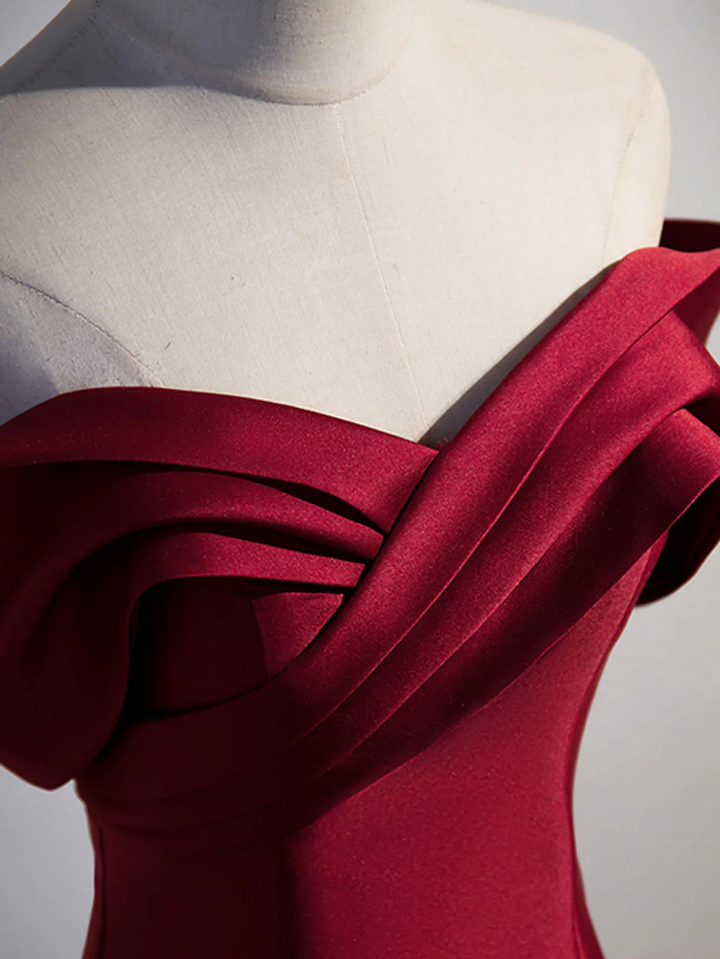 A-Line Burgundy Off Shoulder Long Prom Dress, Burgundy Evening Dress - Deanwangkt